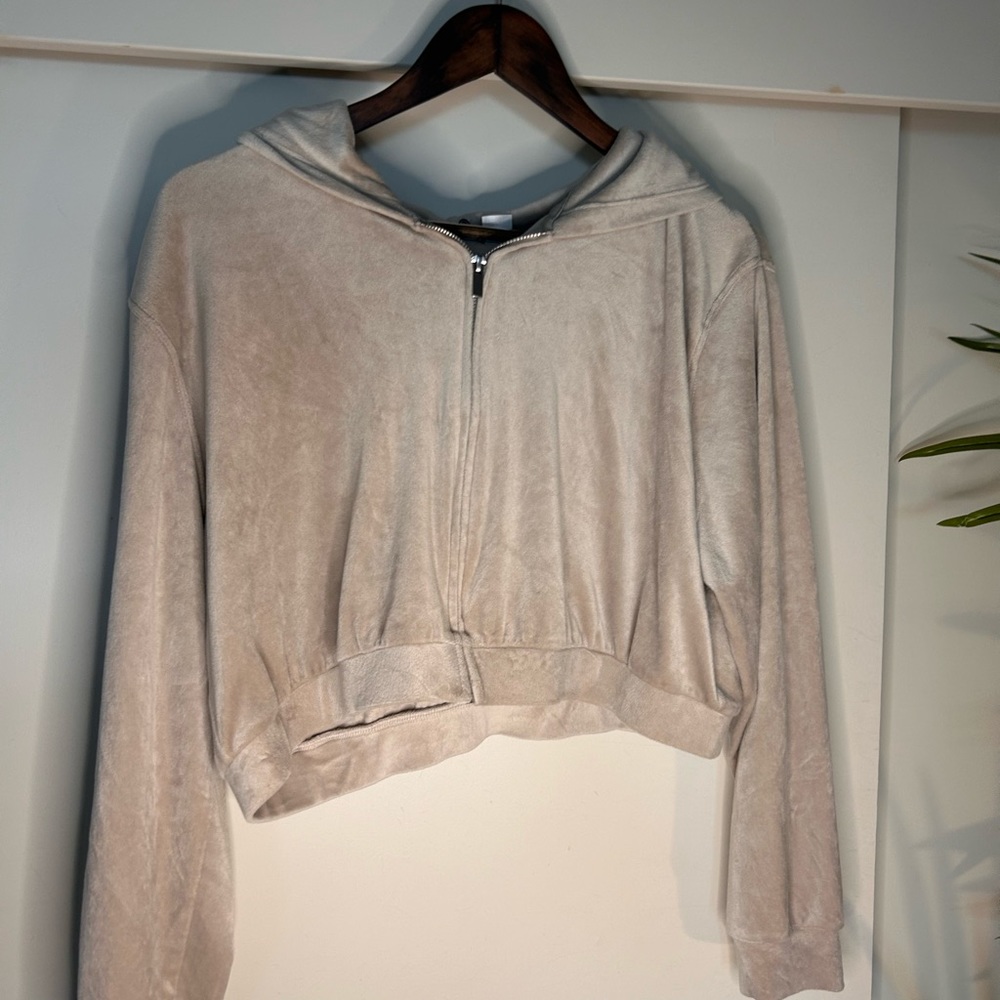 y2K Crushed velvet velour track suit top cropped zip up hoodie size XL